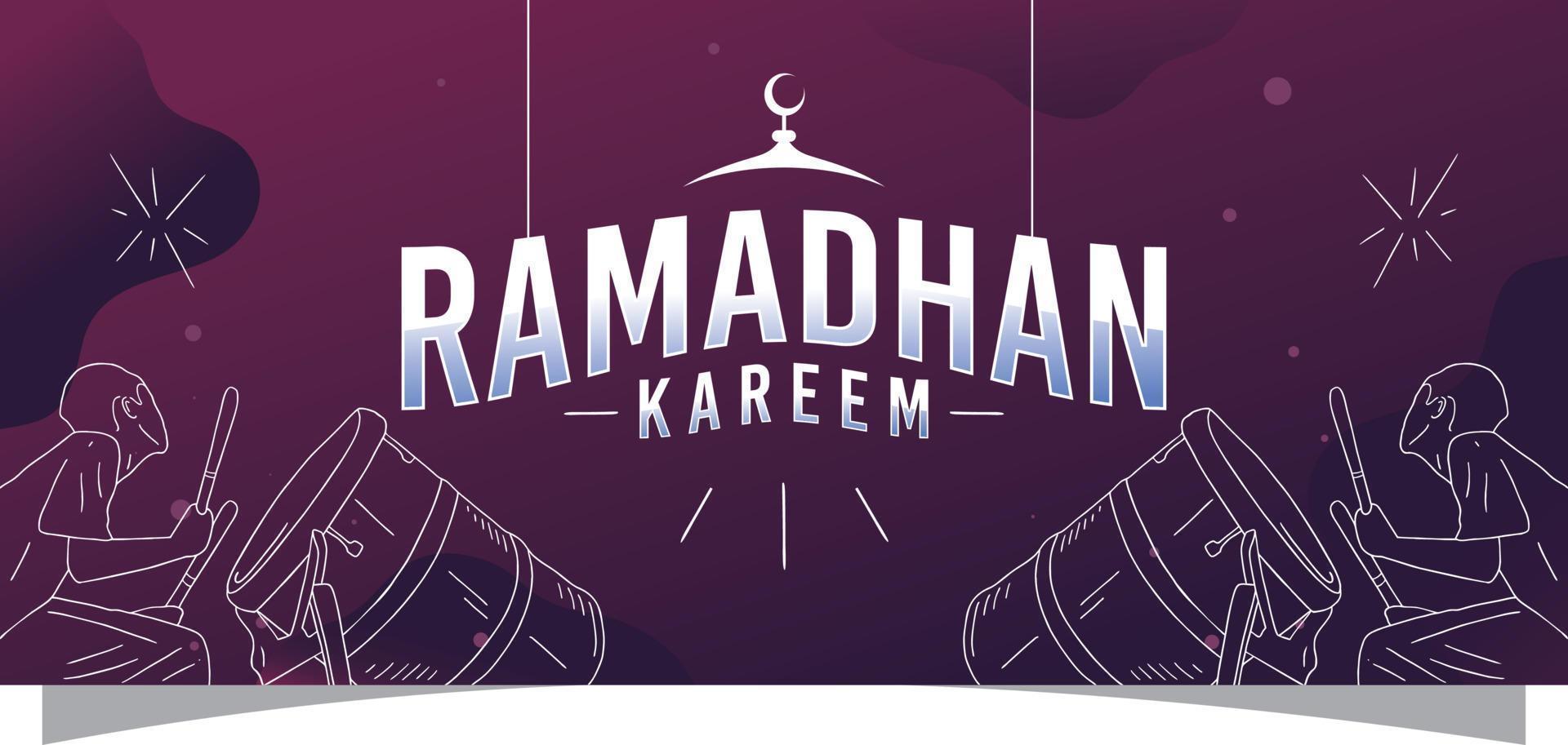 Ramadan Kareem banner illustration with purple background vector