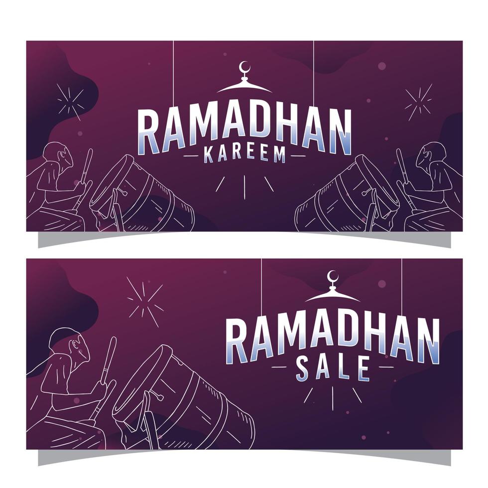 ramadan kareem banner ilustración con fondo morado vector