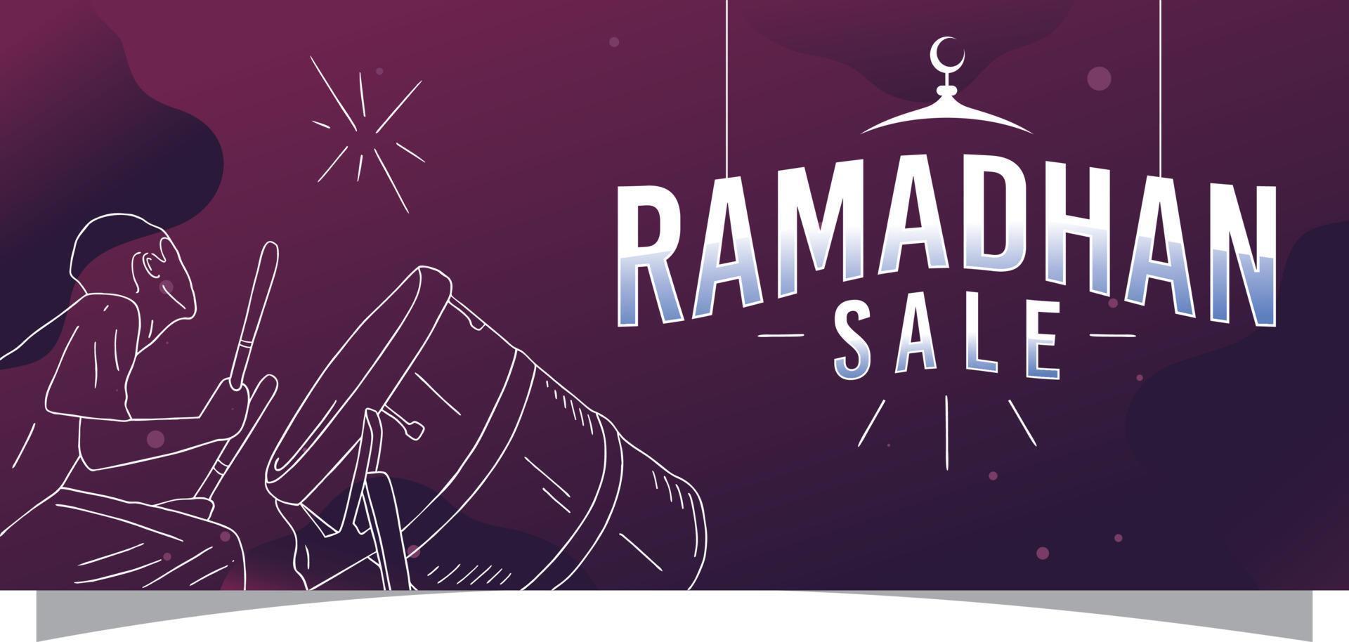 Ramadan Kareem banner illustration with purple background vector