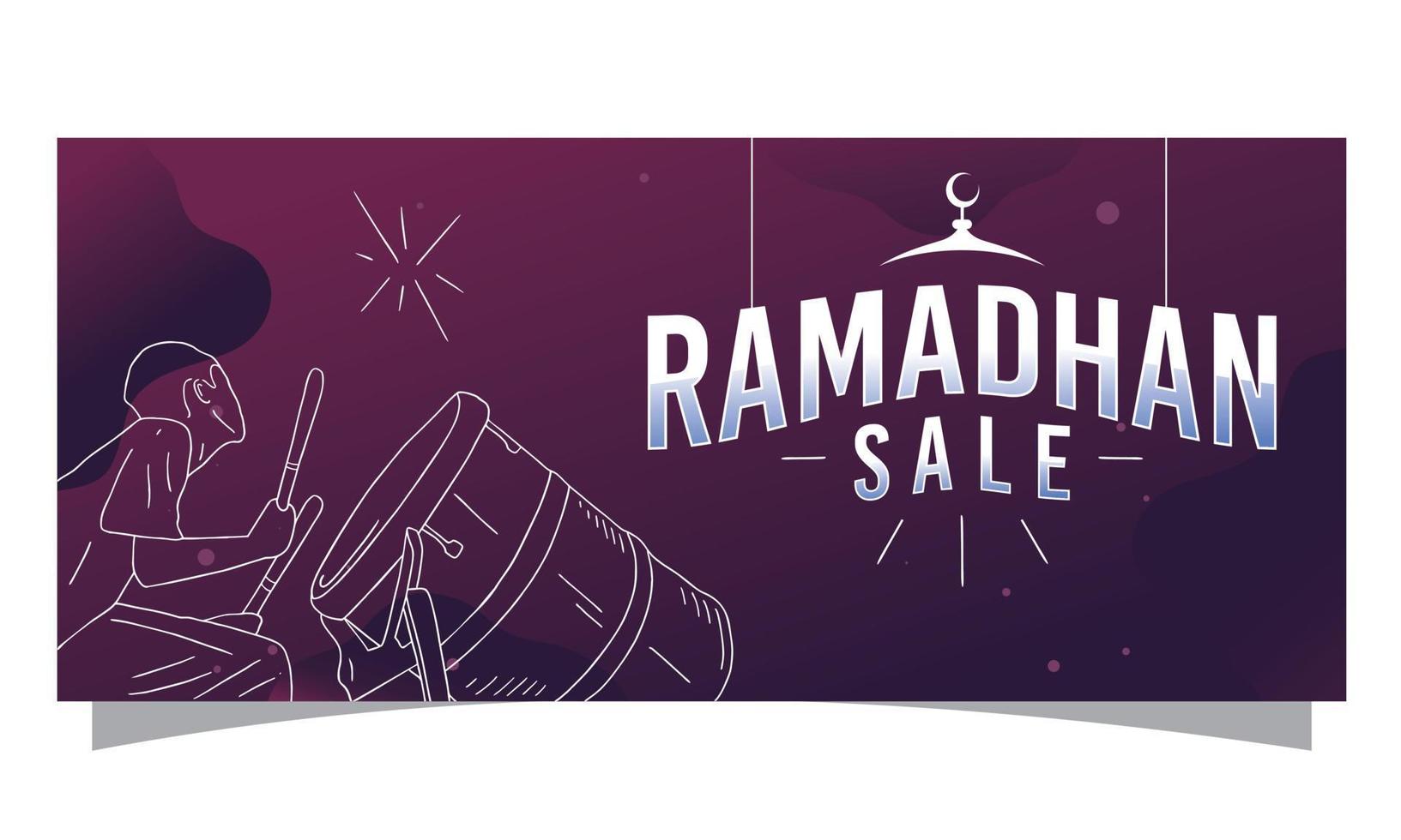 Ramadan Kareem banner illustration with purple background vector