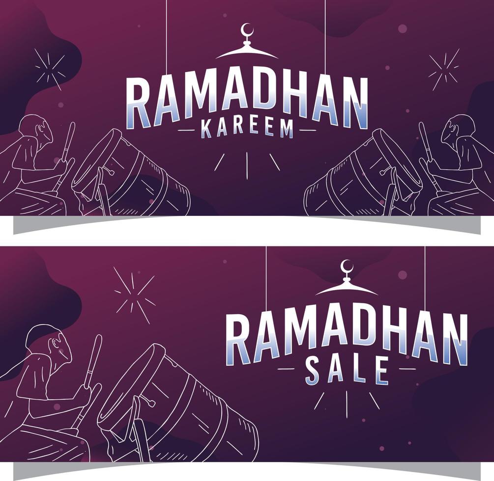 Ramadan Kareem banner illustration with purple background vector