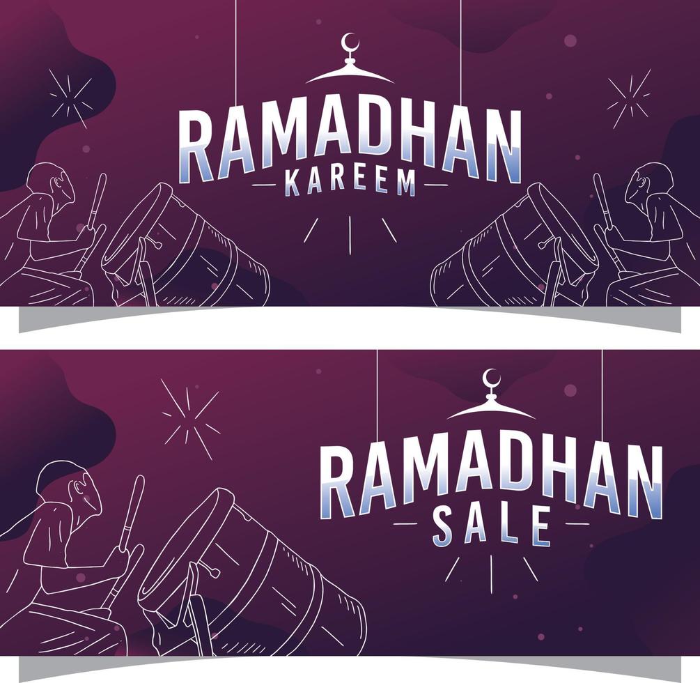 ramadan kareem banner ilustración con fondo morado vector