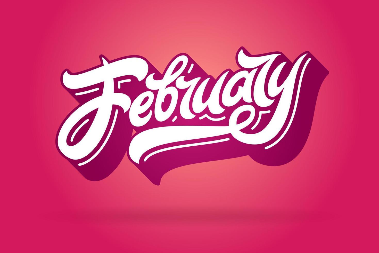 February lettering on pink background. Used for banners, calendars, posters, icons, labels. Vector brush calligraphy.