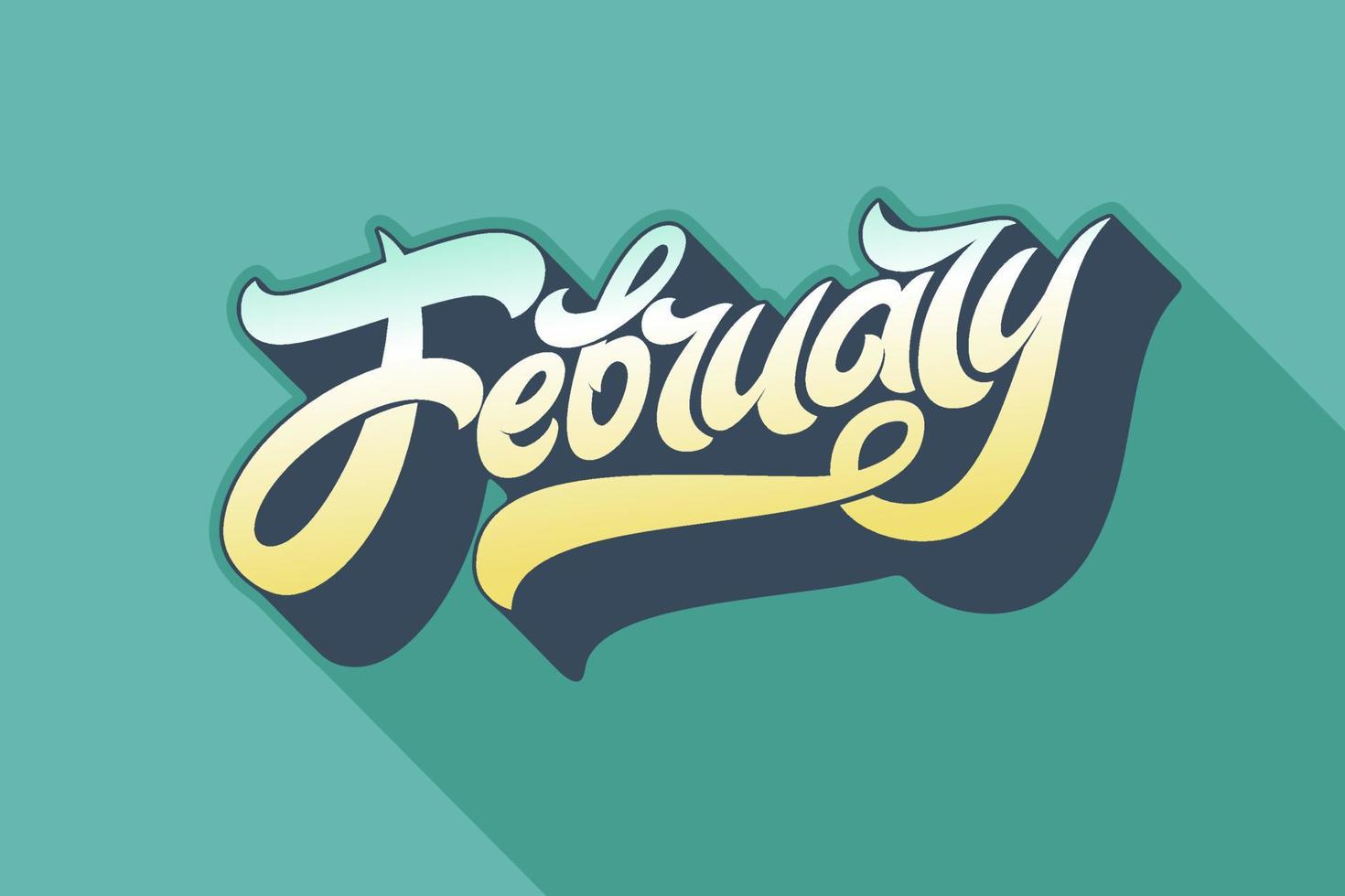 February typography on blue background with long shadow. Retro style illustration. Used for banners, calendars, posters, icons, labels. Vector brush lettering. Flat vector illustration.