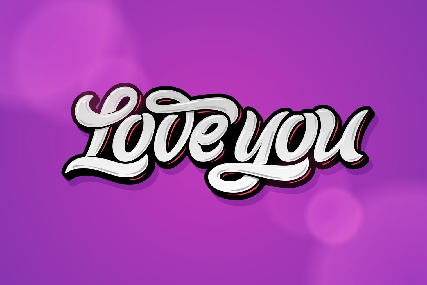 Love you lettering on a dark lilac background for Valentine's Day greeting cards, invitations, banners, love notes. Editable vector illustration. Modern calligraphy.