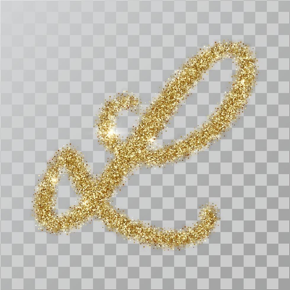Gold glitter powder letter L in  hand painted style. vector