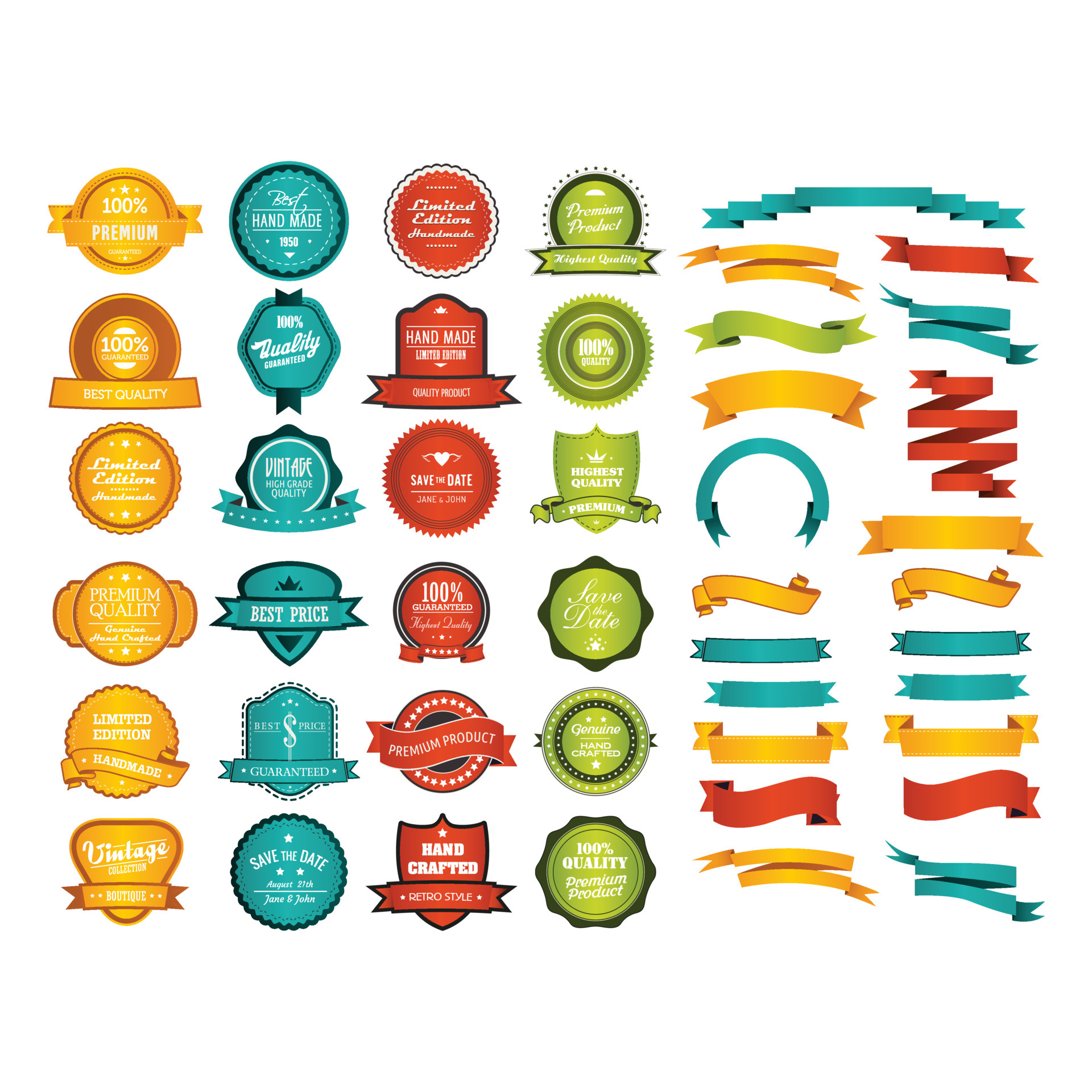 set of BADGE RIBBON FULL COLOR 5475775 Vector Art at Vecteezy
