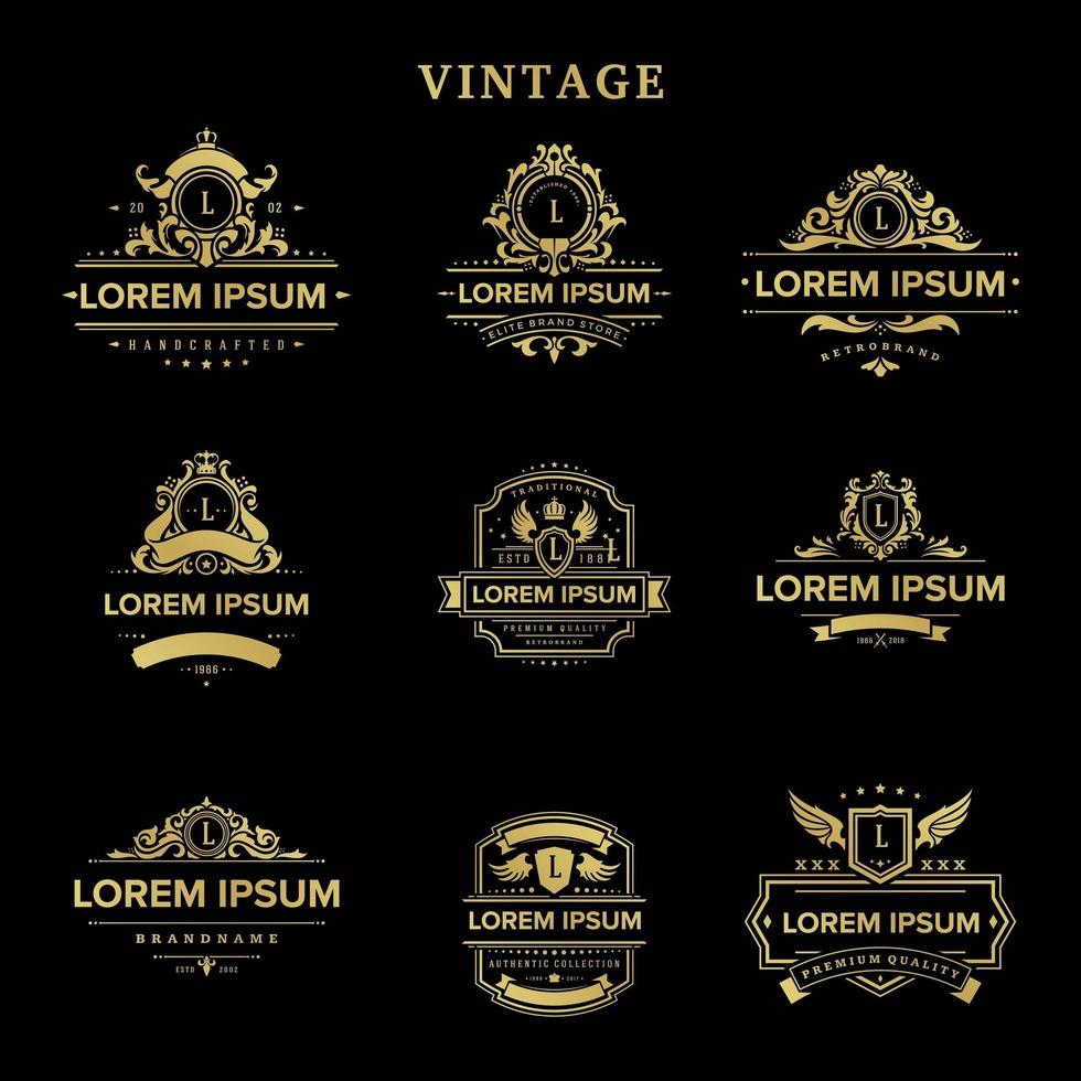 set of premium retro vintage badge ribbon ornament logo design vector template
