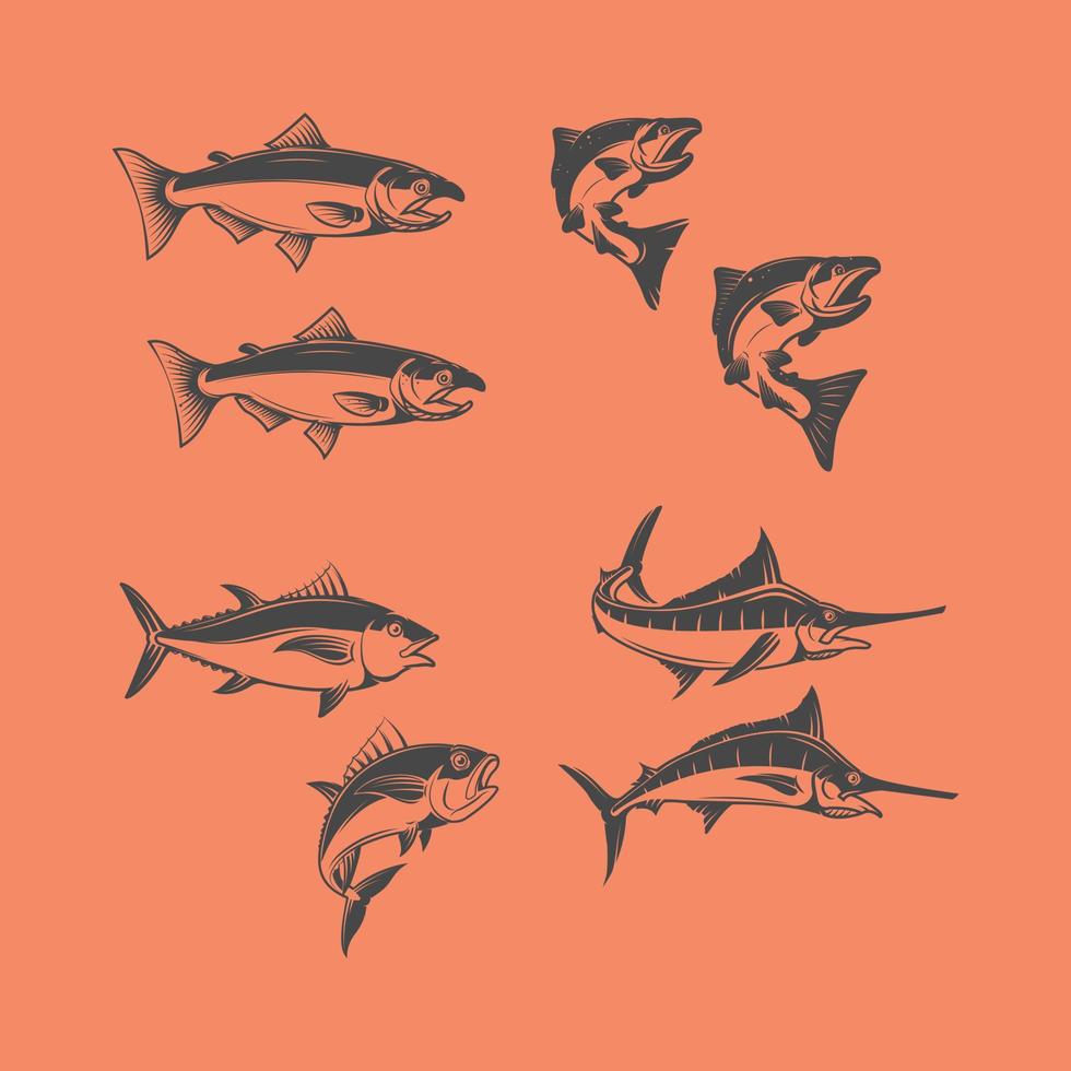 conjunto de vector de diseño de logotipo de empresa de icono de pescado de mar