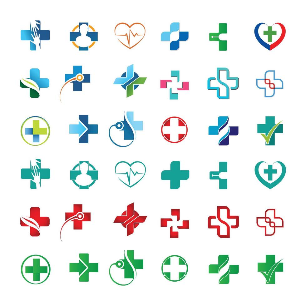 conjunto de vector de diseño de logotipo de empresa médica y de salud premium