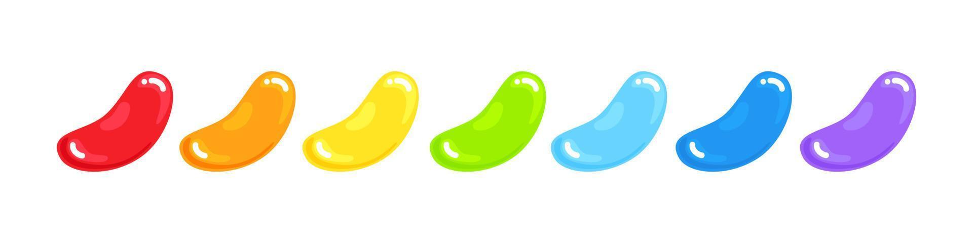 Caramelos dulces gomosos de Jelly Beans con una ilustración de vector de diseño de estilo plano de increíble sabor.