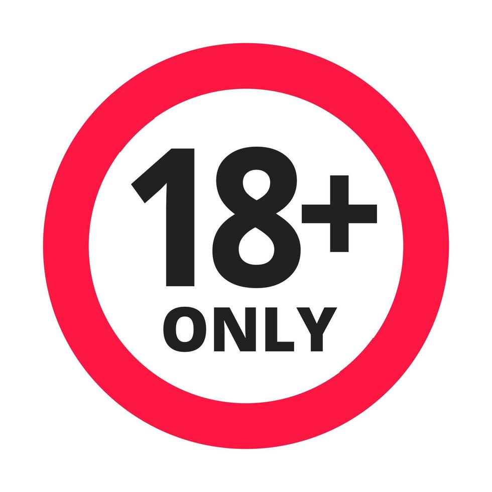 Ilustración de vector de signo de icono redondo prohibido menores de 18 años. Dieciocho o mayores personas contenido para adultos 18 más solo calificación aislada sobre fondo blanco.