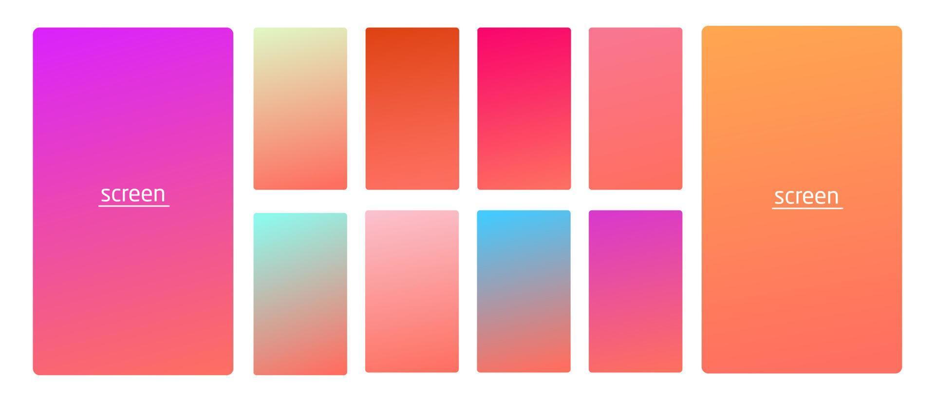 Vibrant and soft pastel gradient smooth color background set for devices, pc and modern smartphone screen soft pastel color backgrounds vector ux and ui design illustration.