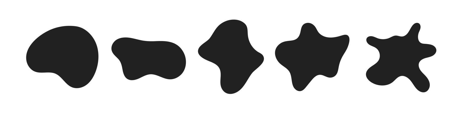 Abstract liquid organic black irregular blotch shapes flat style design fluid vector illustration set.