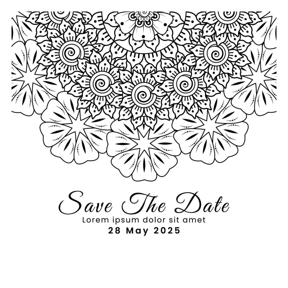 Save the date with mehndi flower. decoration in ethnic oriental, doodle ornament. vector