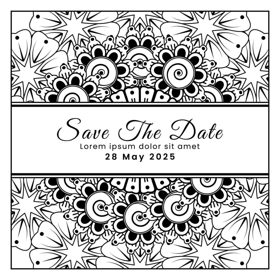 Save the date with mehndi flower. decoration in ethnic oriental, doodle ornament. vector