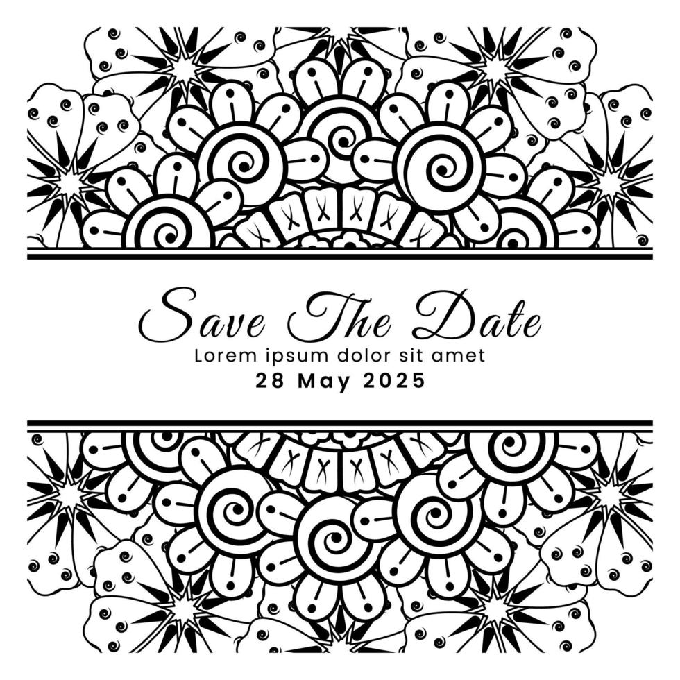 Save the date with mehndi flower. decoration in ethnic oriental, doodle ornament. vector