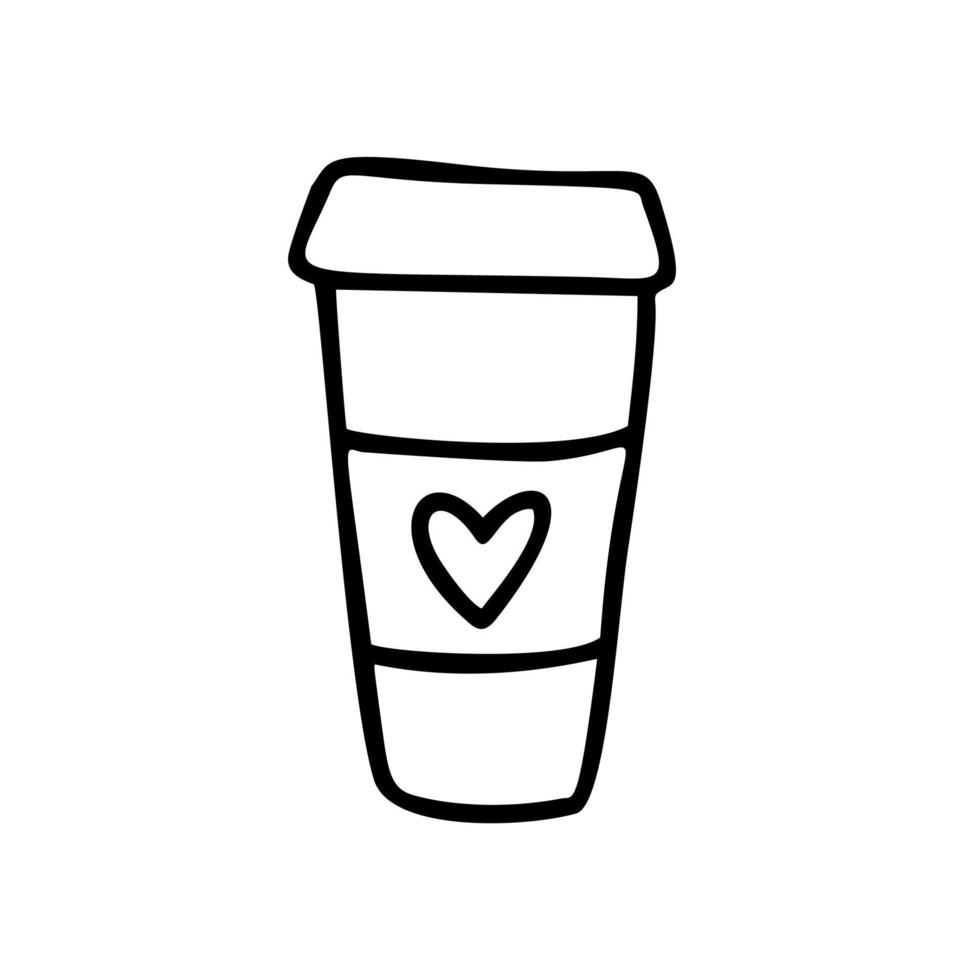 Hand drawn cup of coffee with heart vector love icon for Valentines Day. Element for mobile concept and web design. Locked shaped valentine. Symbol, logo illustration graphic