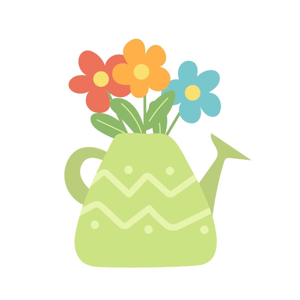 Flower bouquet in the watering can. Cute springtime hand drawn illustration vector