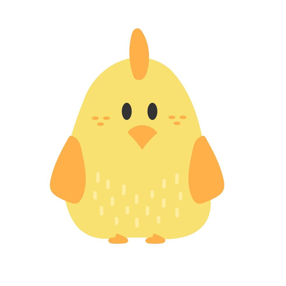 lindo pollo de dibujos animados. divertido pollo amarillo en estilo simple dibujado a mano, vector