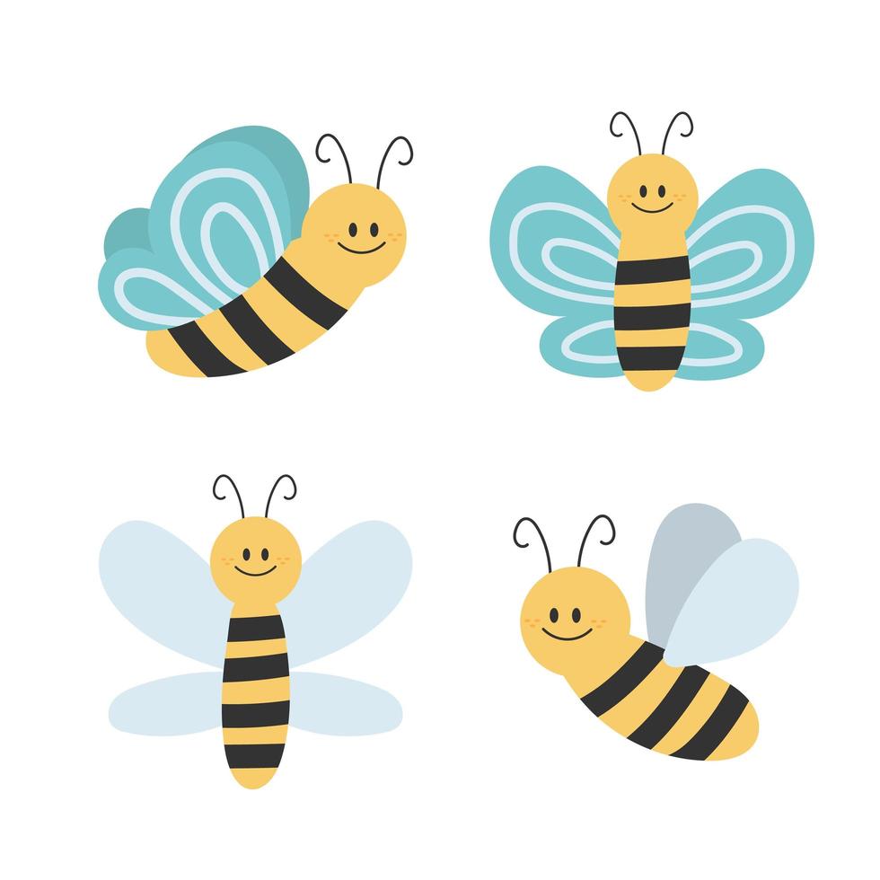 encantador diseño simple de una caricatura de abejas amarillas y negras sobre un fondo blanco vector