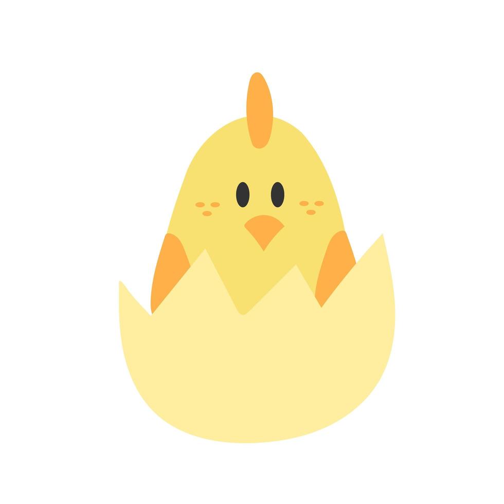 lindo pollo de dibujos animados. divertido pollo amarillo en estilo simple dibujado a mano, vector
