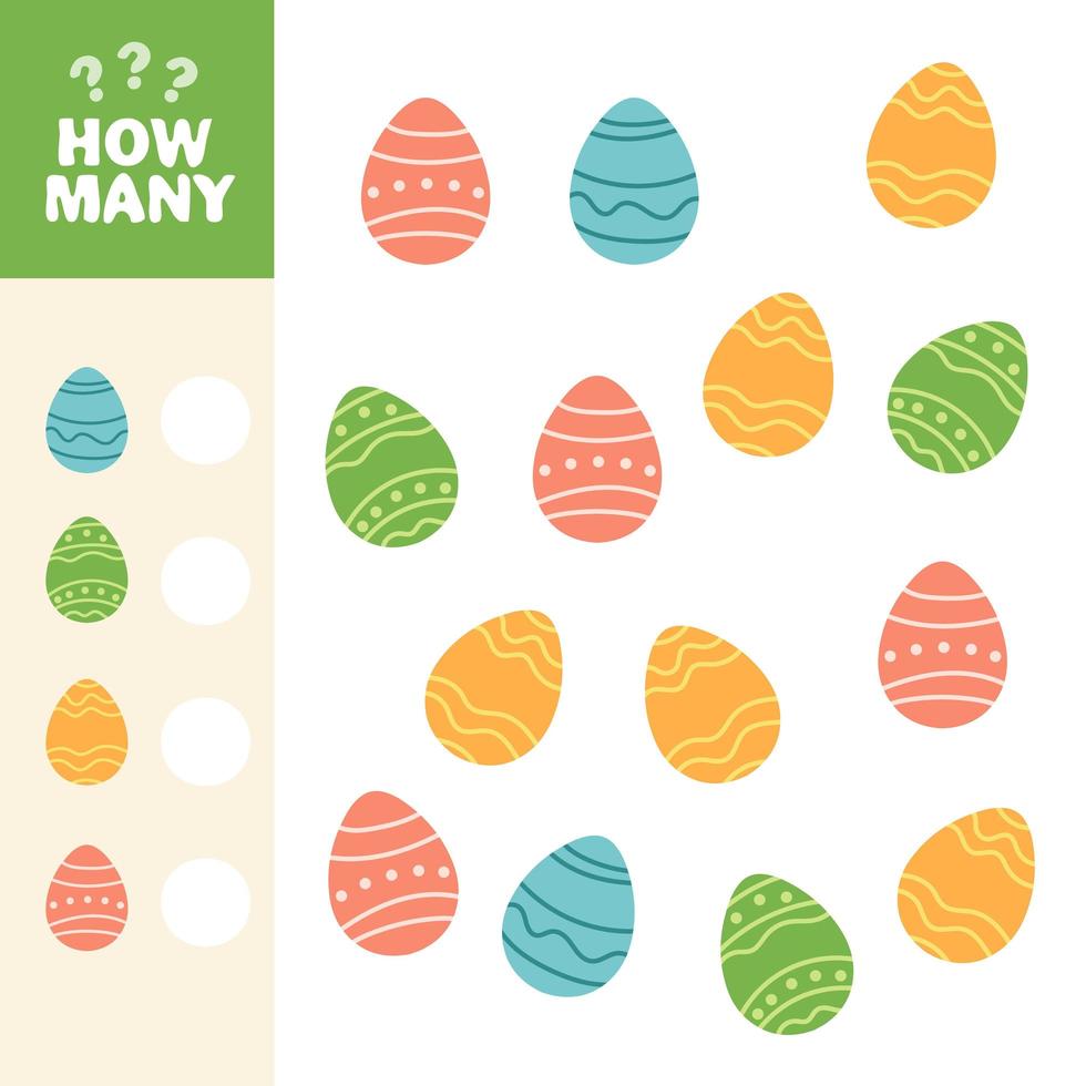 cuantos huevos de pascua juego educativo para niños. ilustración vectorial vector