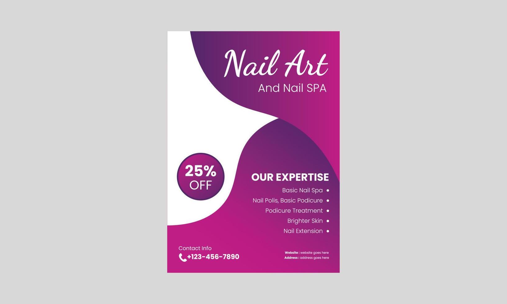 Nail Spa service flyer design template. Nail Salon service poster leaflet design. a4 template, brochure design, cover, flyer, poster, print-ready vector