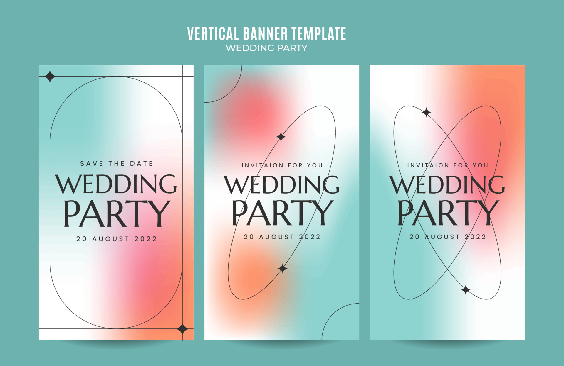Instagram story wedding invitation web banner template retro gradients