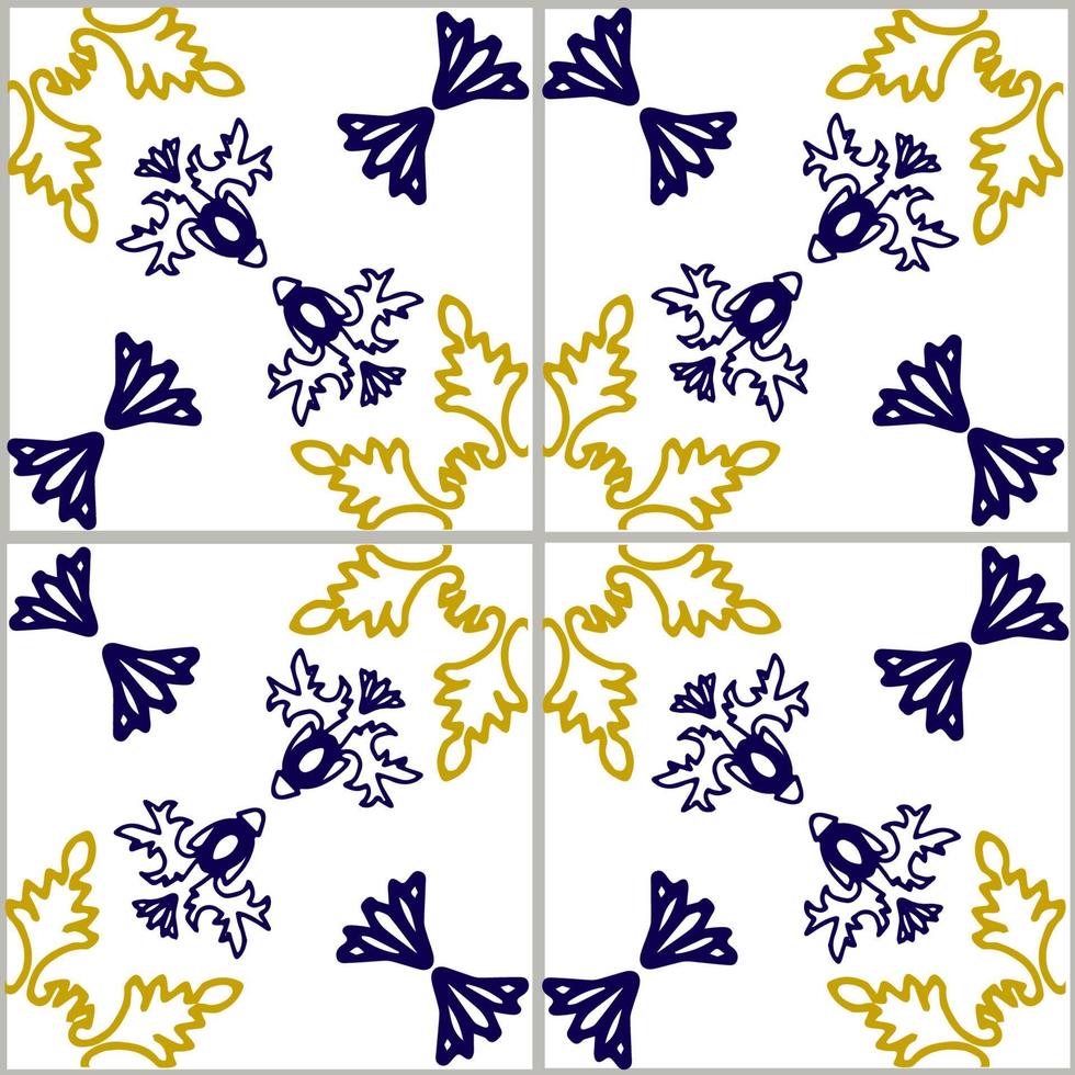 Blue and yellow azulejos tile vector