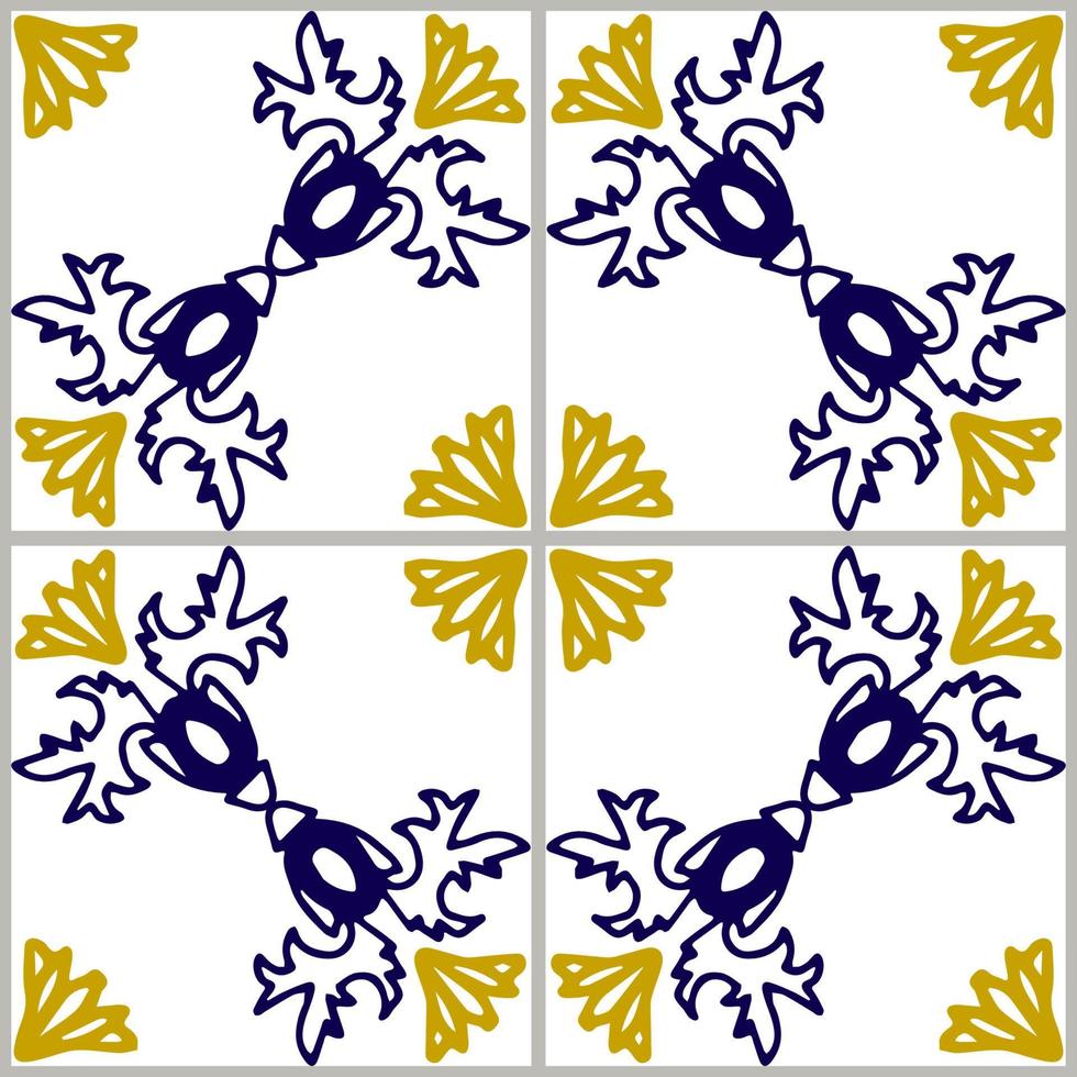 Blue and yellow azulejos tile vector