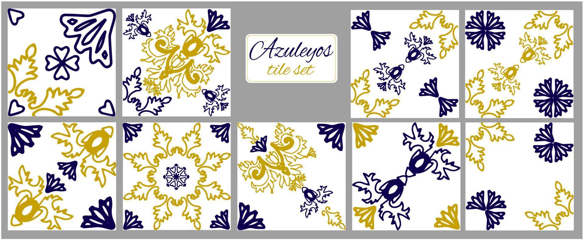 Blue and yellow azulejos tile vector