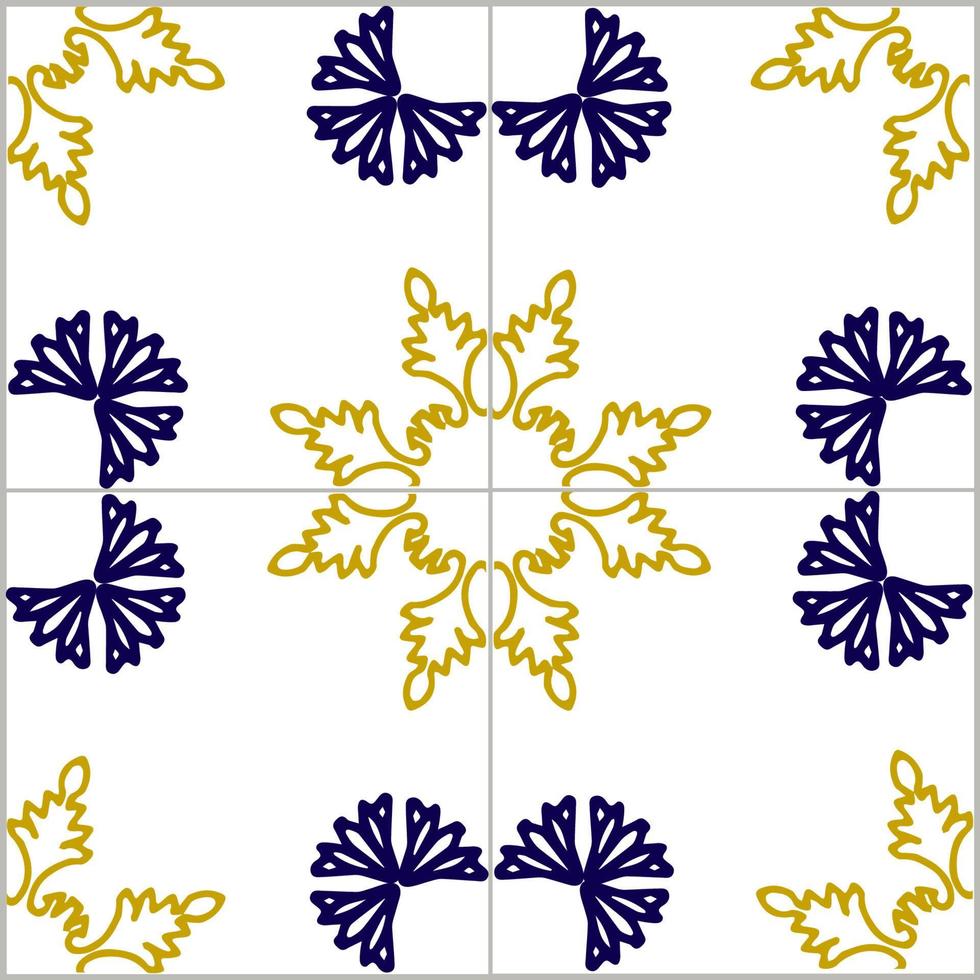 Blue and yellow azulejos tile vector