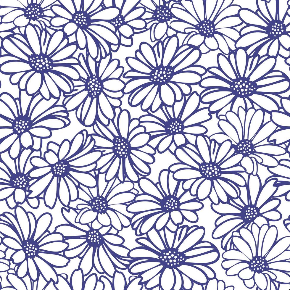 Daisy flower hand drawn seamless pattern vector