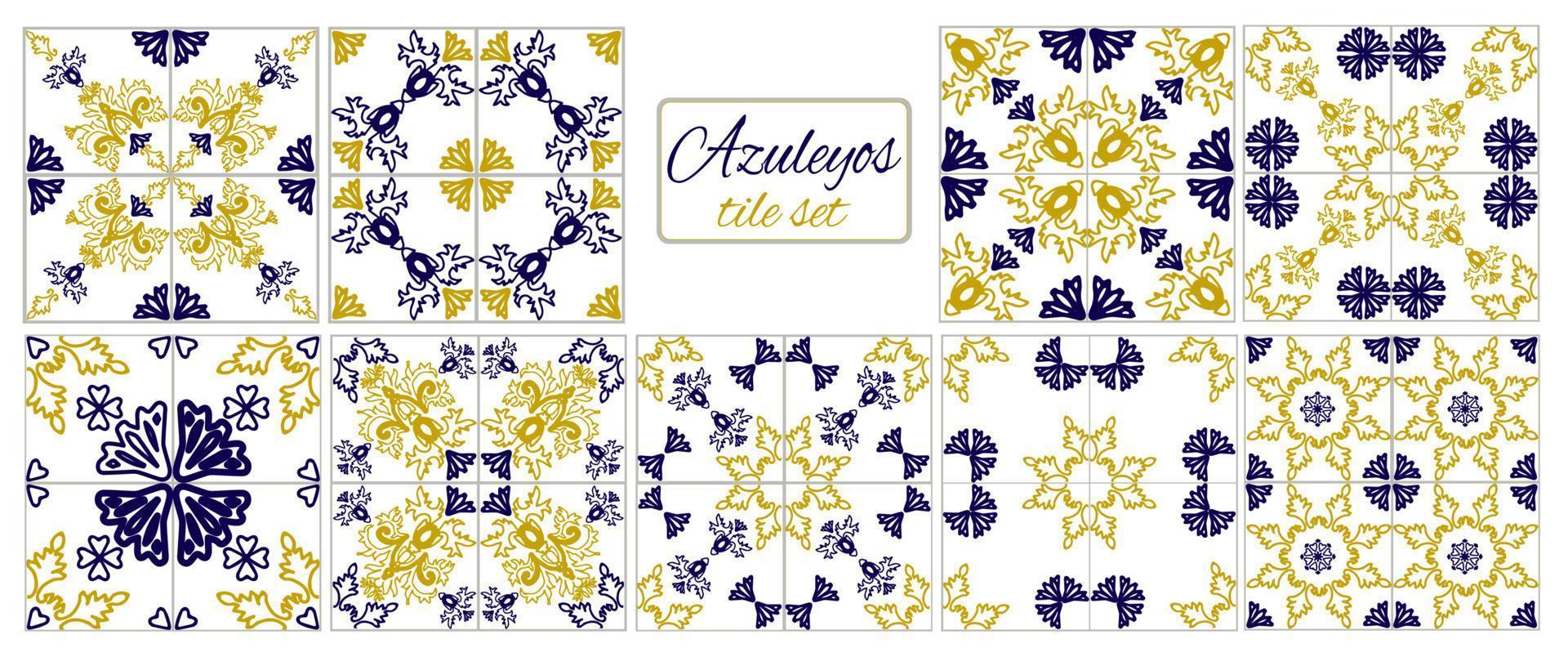 Blue and yellow azulejos tile vector