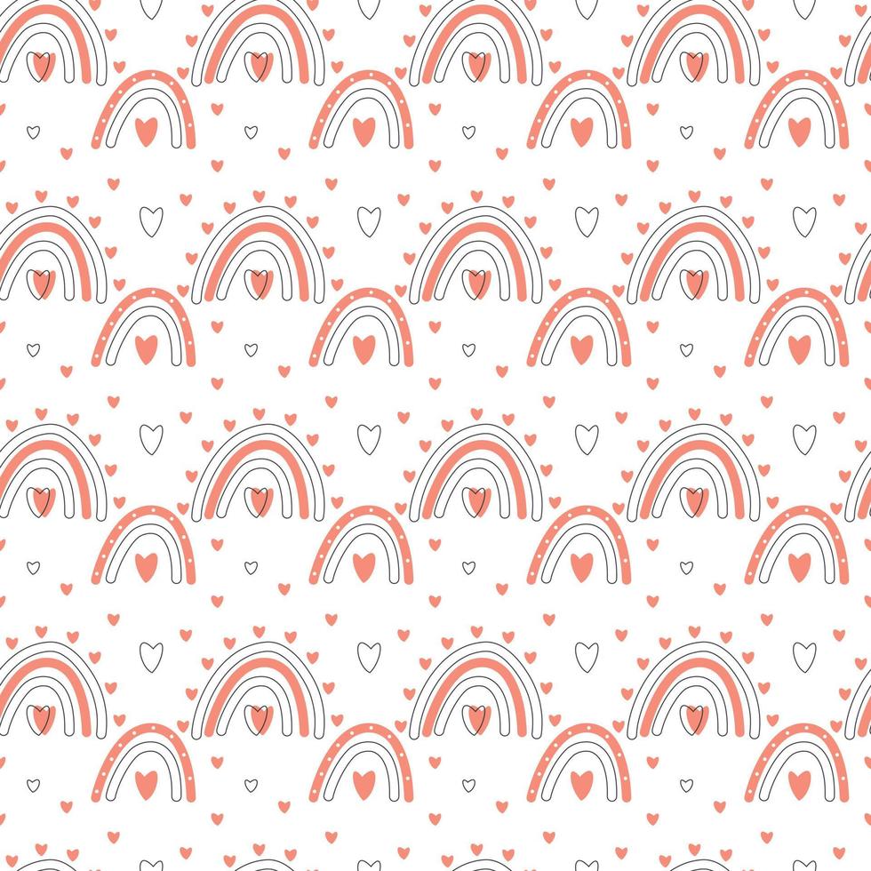 Seamless pattern of pink rainbows and hearts vector