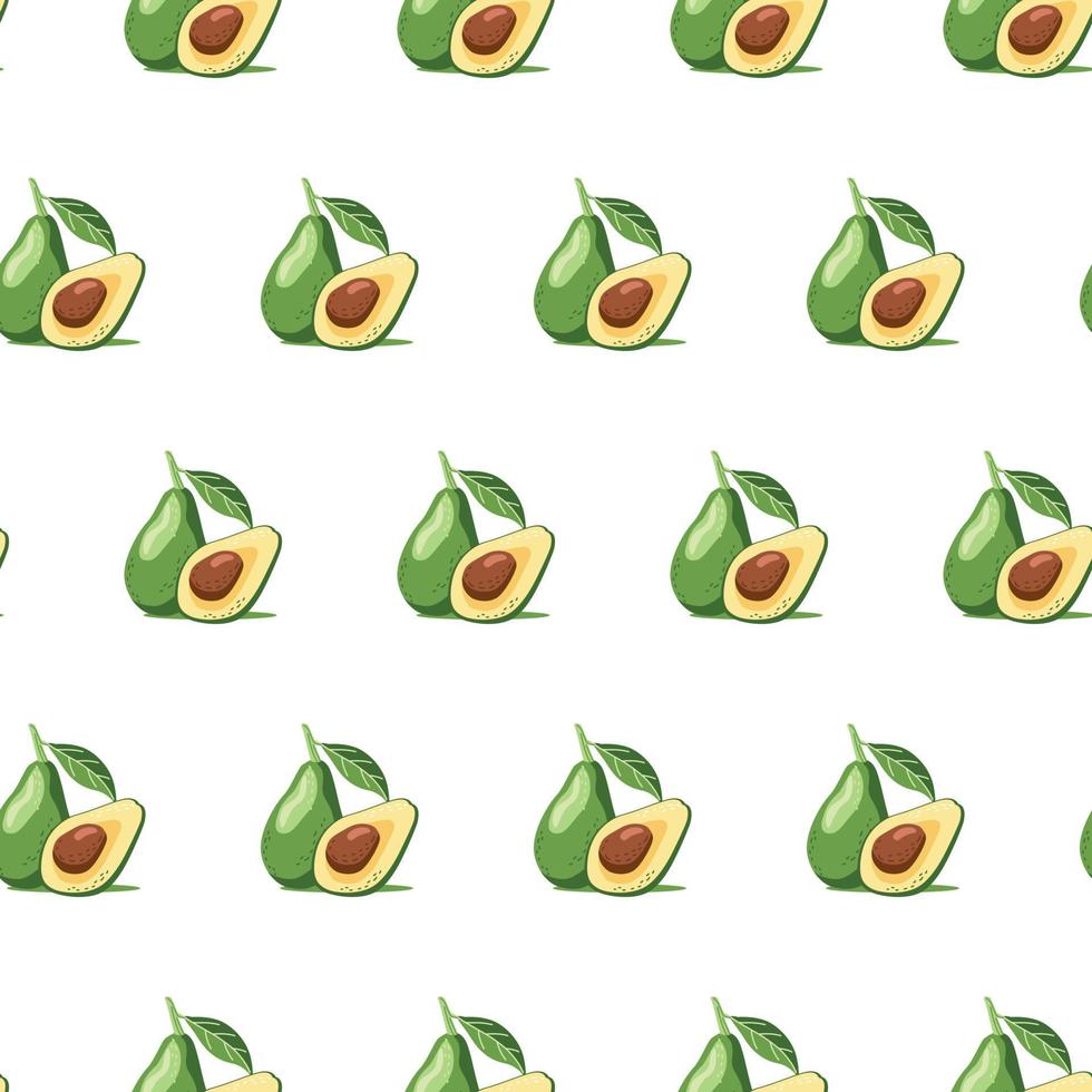 Seamless pattern of whole avocado and halves vector