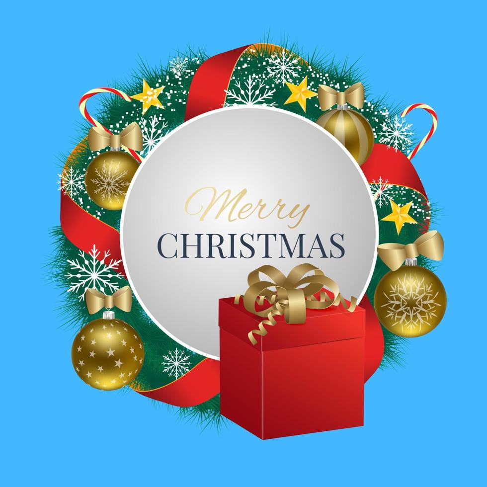 Christmas card with Christmas balls, gift and Christmas tree. vector