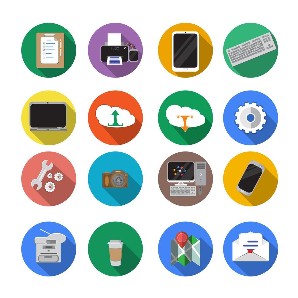 Flat design icons. Office equipment vector