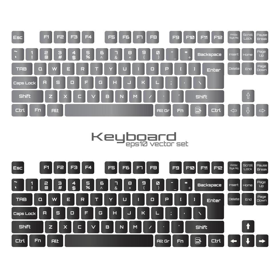 keyboards  SET. Black and white  wasd gamer  keyboard design. vector