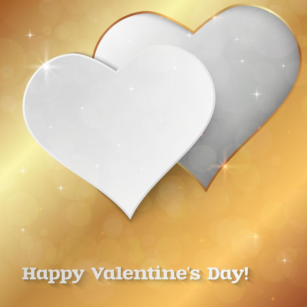 fondo de vector de día de san valentín brillante. corazones de papel brillante sobre fondo bokeh. diseño de tarjeta de felicitación