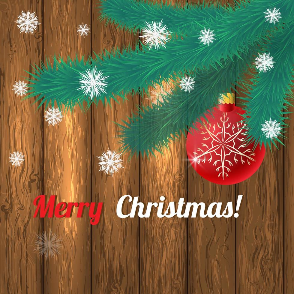 Christmas wooden background with fir branches and balls vector