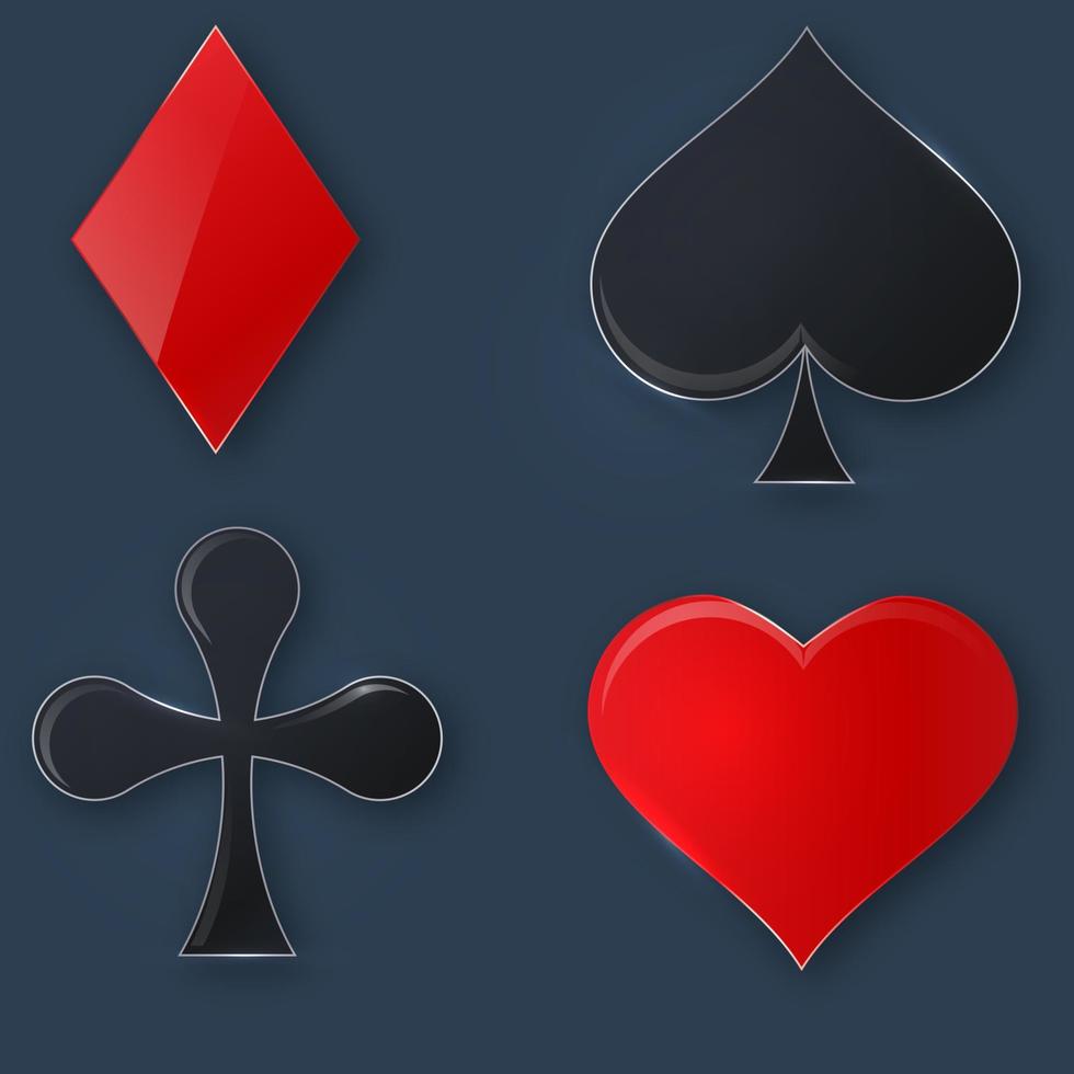 conjunto de iconos de traje de tarjeta brillante en negro y rojo vector