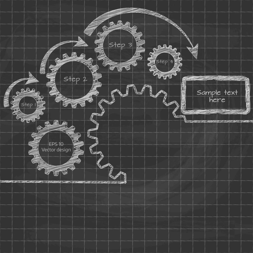 Gears blueprint.Written in chalk on a blackboard vector