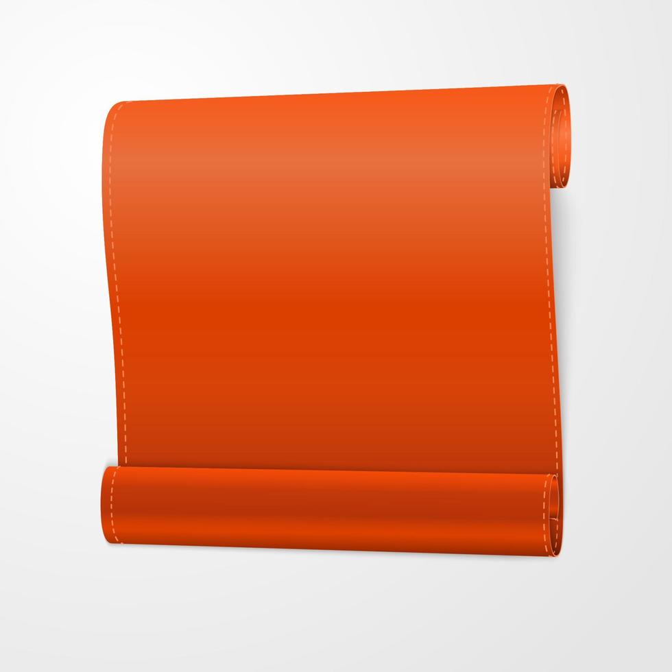 Orange, curved, realistic  paper scroll. vector