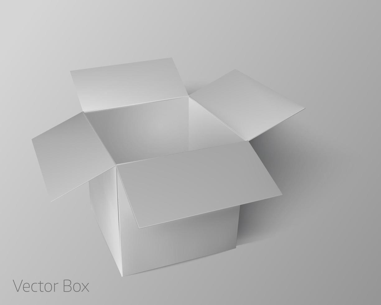 caja de embalaje de tapa abierta gris blanco sobre fondo blanco aislado. vector