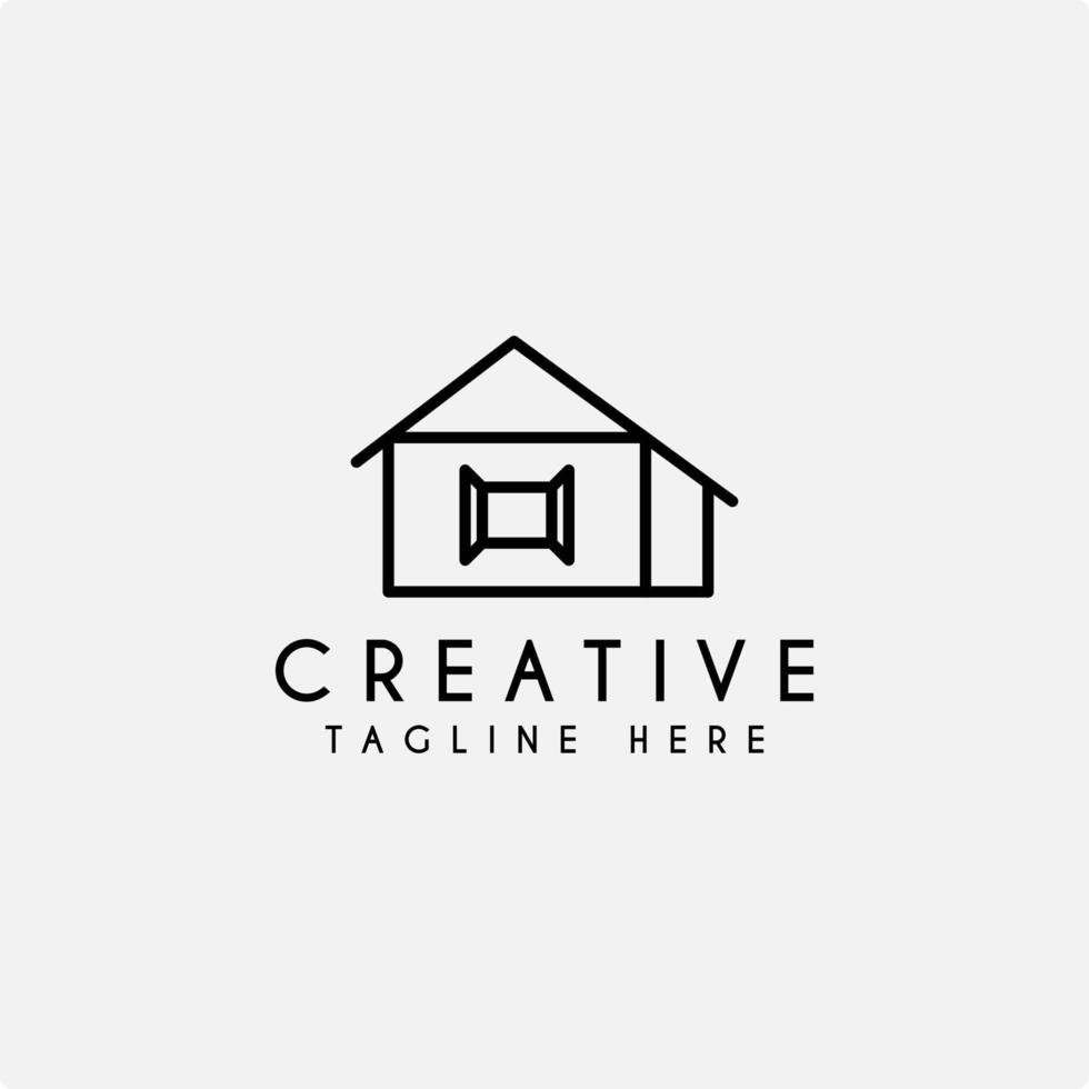 concepto de diseño de logotipo de bienes raíces con ilustración de vector de icono de línea de arquitectura de casa de residencia