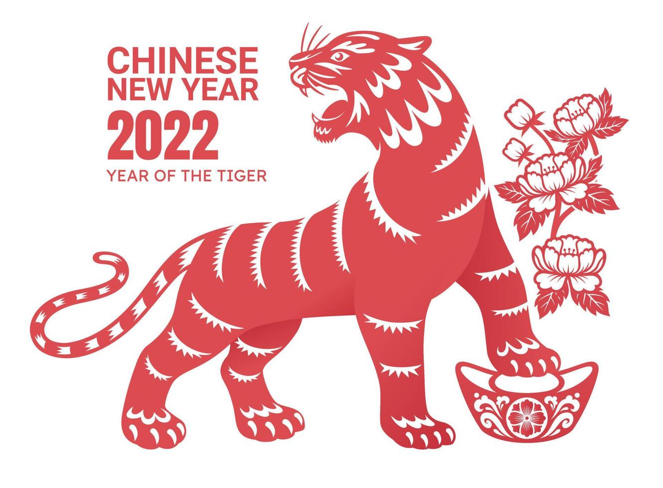 Chinese new year 2022 greeting card background the year of the tiger. Chinese zodiac tiger vector illustrations.