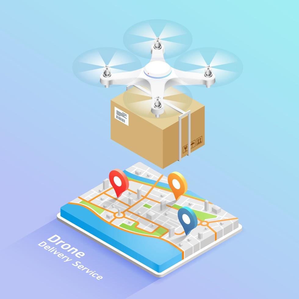 Drone delivery service technology. Vector illustrations.