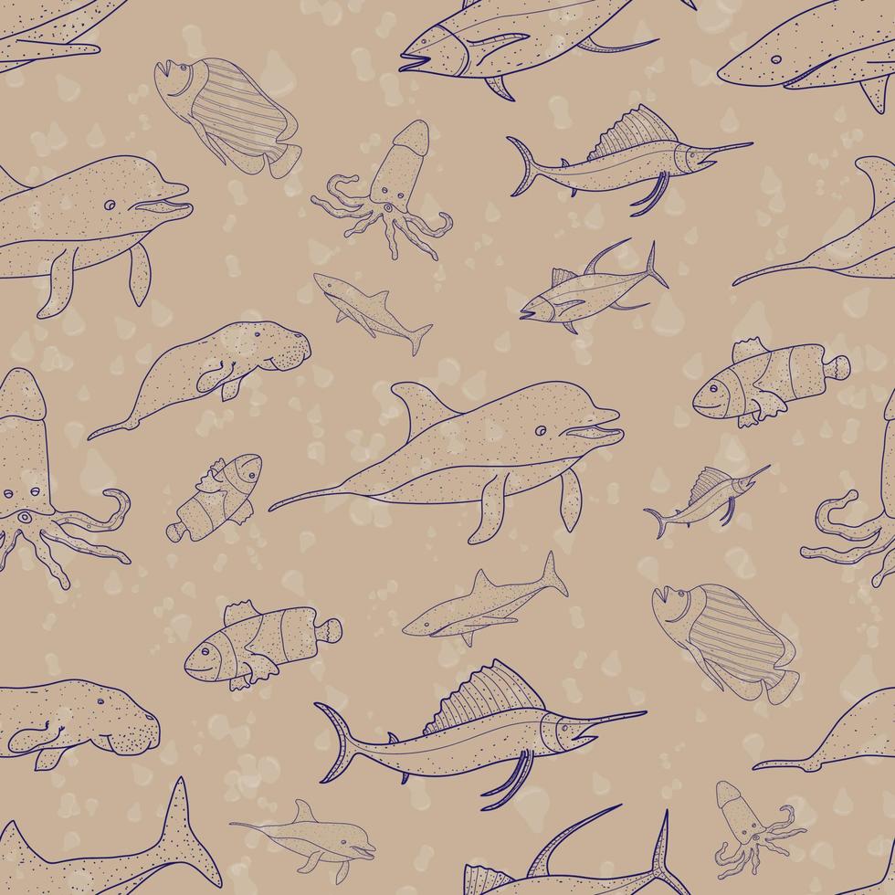 pattern seamless set of ocean animal. world ocean day. doodle hand drawing design style. vector illustration eps10